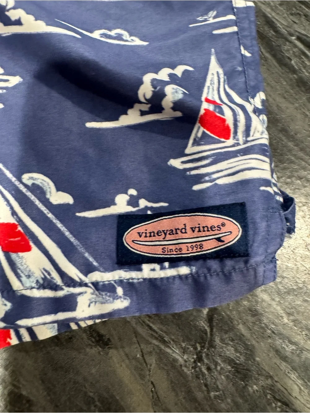 Vineyard Vines Navy Sailboat Print Youth XL Swim Shorts